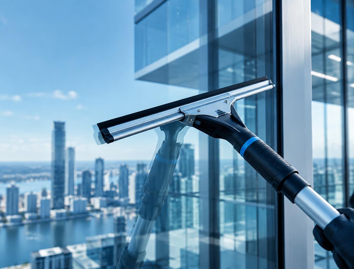 Glasreinigung an einer Fensterfront
