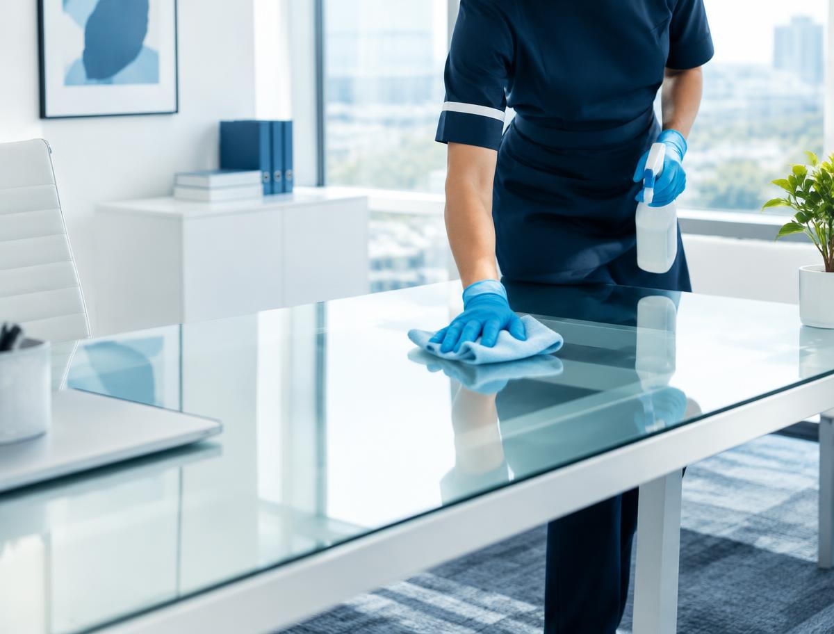 Unterhaltsreinigung in einem hellen Büro